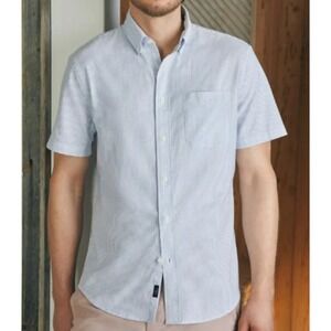 Faherty Button Down Mens XL Blue White Striped Short Sleeve Seersucker‎